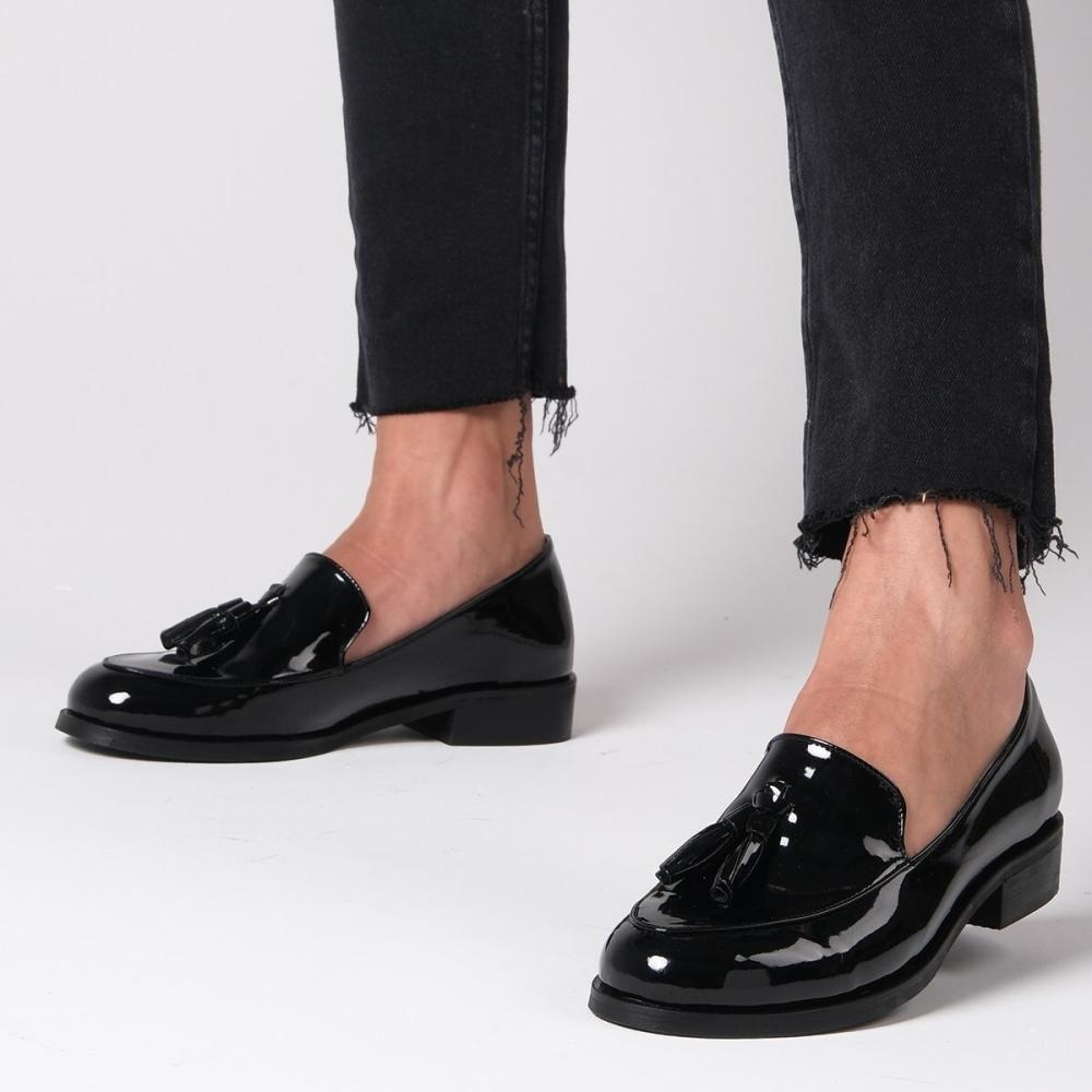 Модные женские черные оксфорды из лакированной кожи