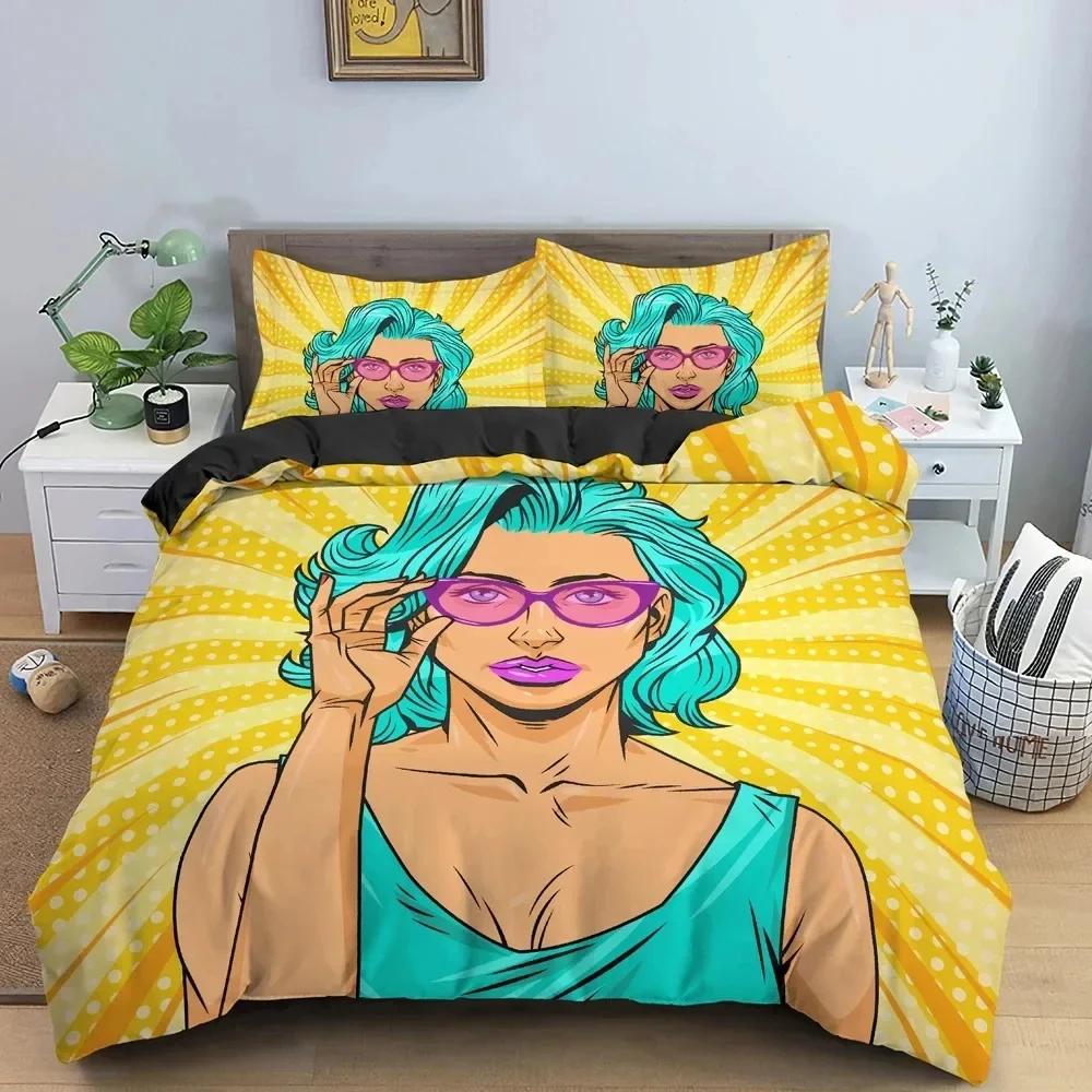 Cartoon Girly Watercolor Fashion Printed Bed Set Duvet Cover Pillowcase Bedding Set Linen Sheet Quilt Cover Full Queen King Size