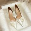 Fashion French Wedding Shoes Senior Sense 2024 New Camellia High Heels Female Wedding Dress Banquet Red Bridal Shoes
