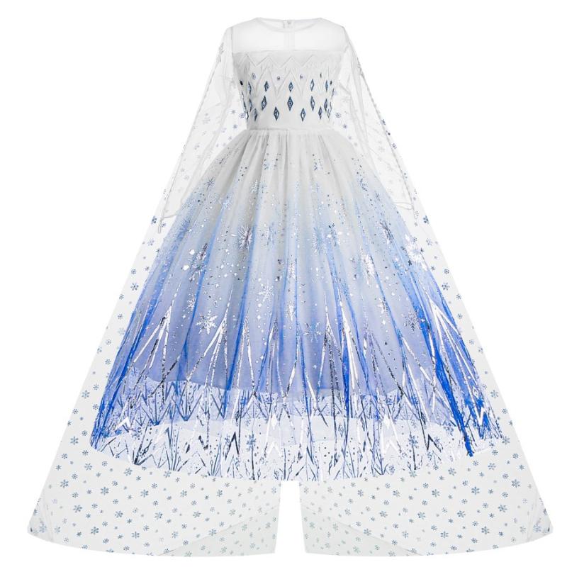 Белое платье льда и снега для девочек, тематический костюм, белое платье принцессы, карнавальный наряд, платье с плащом в пол.