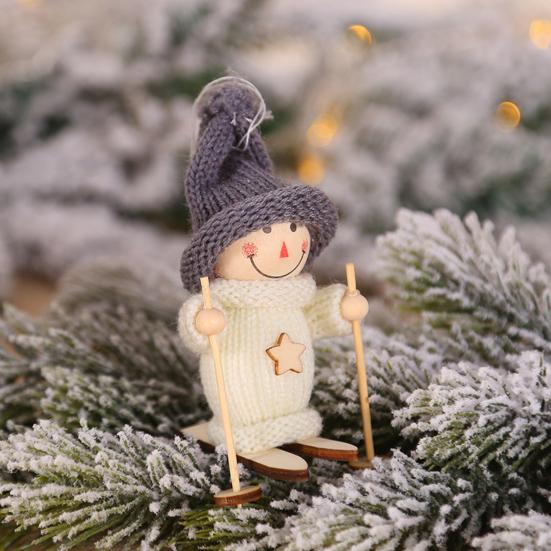 Christmas Ski Girl Doll Handmade Knitted Hat Clothes Reusable Xmas Tree Hanging Gnome Decoration Ornament Pendant Party Holiday Festival Gift