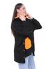 Women's Style Big Size Sweatshirt Large Size Extra Comfortable Fit Black Sweatshirt With Green Pocket Detail