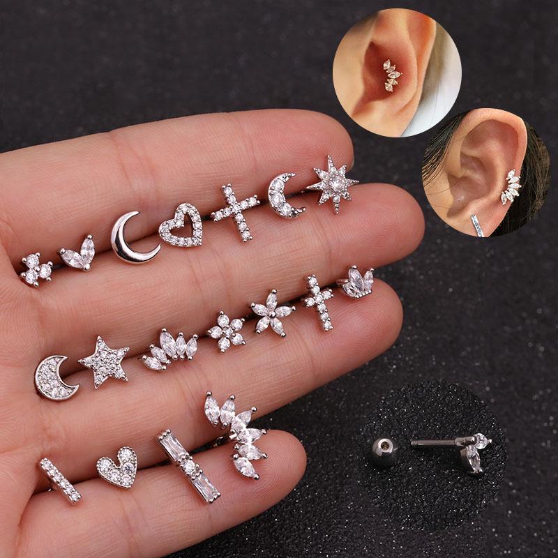 Titanium Stainless Steel Zircon Crown Twist Ball Earrings for European and American Piercings