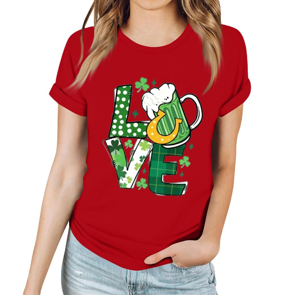 Женская повседневная футболка с принтом ко Дню Святого Патрика, пуловер с круглым вырезом, топ с короткими рукавами