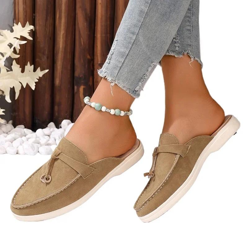 Мода 2024 года, горячая распродажа женской обуви с открытой пяткой, женские тапочки, осенние туфли с закрытым носком, однотонные, повседневные, на плоской подошве, большого размера, для офиса, женская обувь