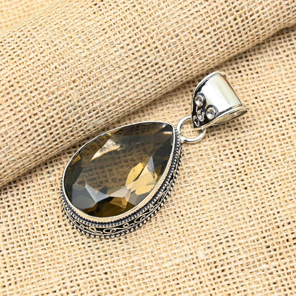 Дымчатый топаз драгоценный камень ручной работы 925 твердый серебряный кулон для свадебного подарка