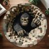 2D Jungle Gorilla Round Rug Poly Forest Tunnel Gorilla Circular Rug Fantasy Wildlife Decor Non-Slip Floor Mat for Living Room