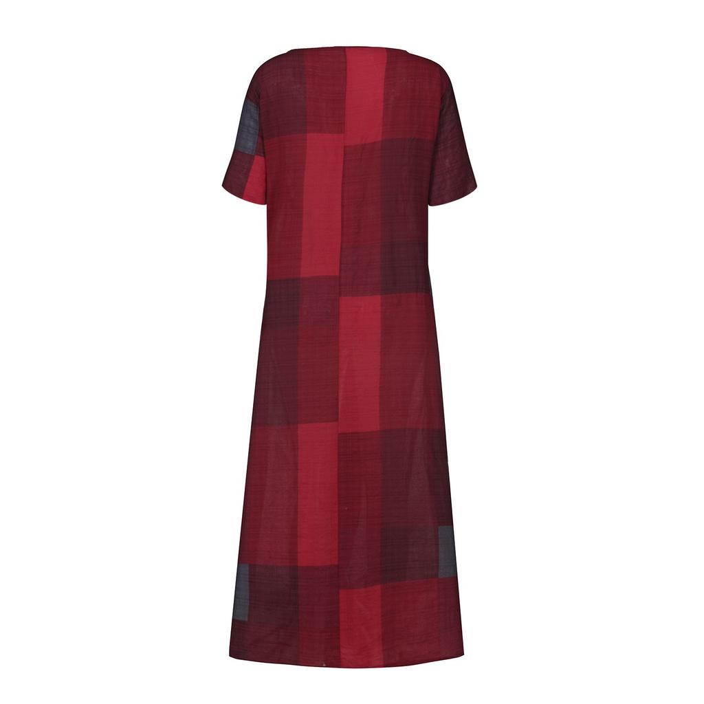 Женское повседневное платье с принтом, юбка с круглым вырезом, платье с короткими рукавами, клетчатое платье для отдыха, повседневное свободное платье