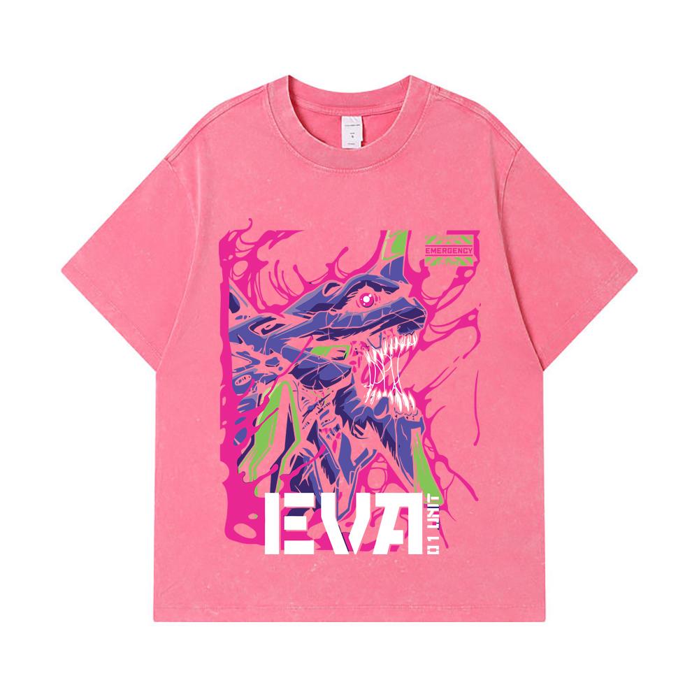 275 GSM Washed T-shirts 100% Cotton Evangelion V8 Print Unisex Heavy Cotton T Shirt