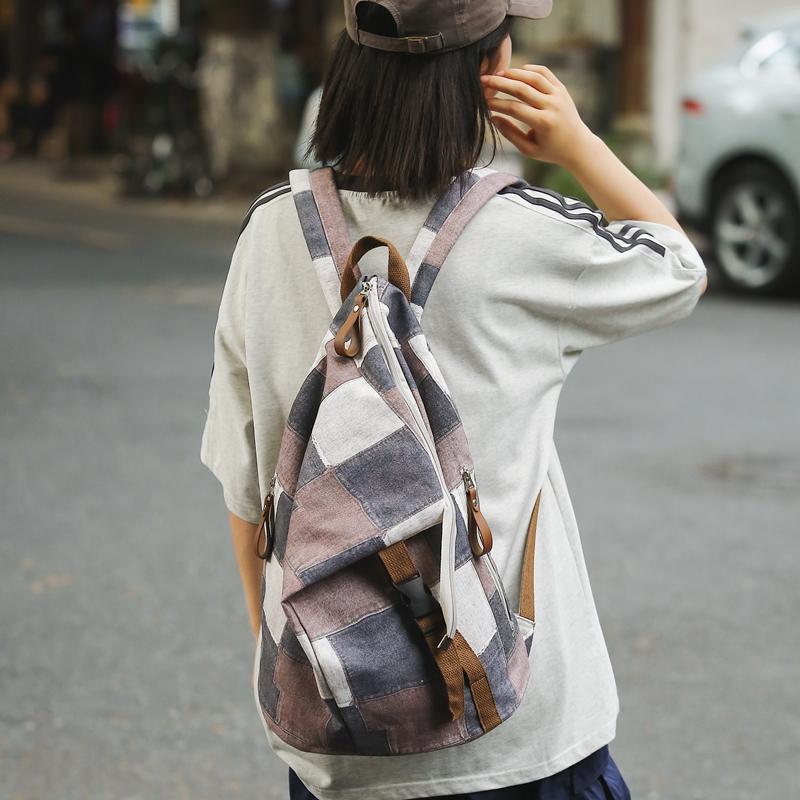 Джинсовый женский рюкзак с цветными блоками, мужские клетчатые рюкзаки, большая вместительная сумка на плечо, студенческая школьная сумка