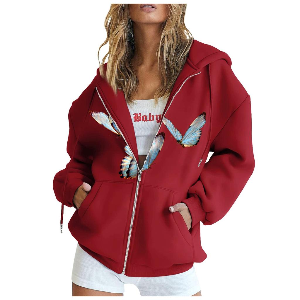 Женская мода Свободная повседневная куртка-свитер с капюшоном и длинным рукавом с принтом