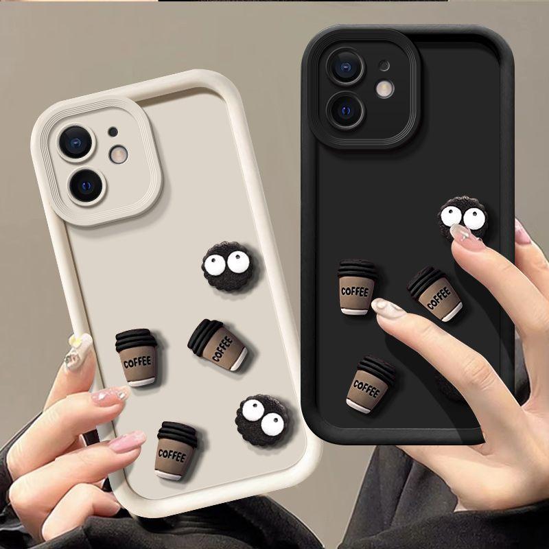 Cute 3D Coal Ball Coffee Phone Case For iPhone 11 12 13 14 15 Pro X XS Max XR 7 8 Plus SE 2020 Shockproof Bumper Cover