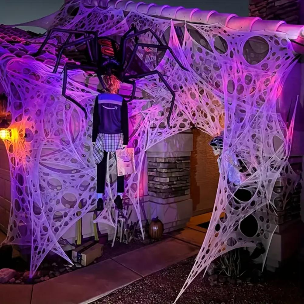 DAZONGE Spider Webs Halloween Decorations, Stretchy Halloween Beef Netting Spider Web, Spooky Spider Web Decorations for Haunted