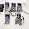 Fashion Houndstooth Pendant Phone Case For Samsung Galaxy Z Flip 5 3 4 Cover with Cute Finger Ring Chain Foroppo Find N2 Flip Cases