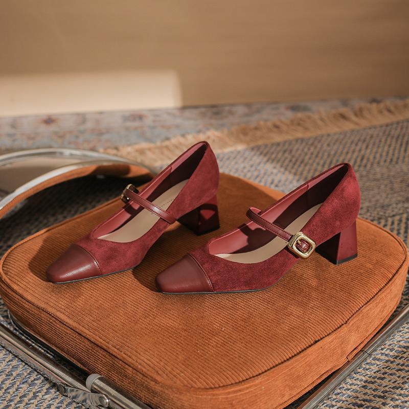 Ретро слово с туфлями Мэри Джейн для женской весны и осени, новая обувь на низком каблуке, одинарная обувь с квадратным носком, туфли бабушки для женщин