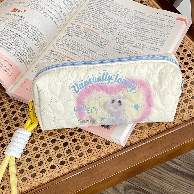 Love Quilting Women's Storage Bags Cute Cartoon Print College Girls Pencil Case Cosmetic Bag Simple Female Clutch Purse Handbags