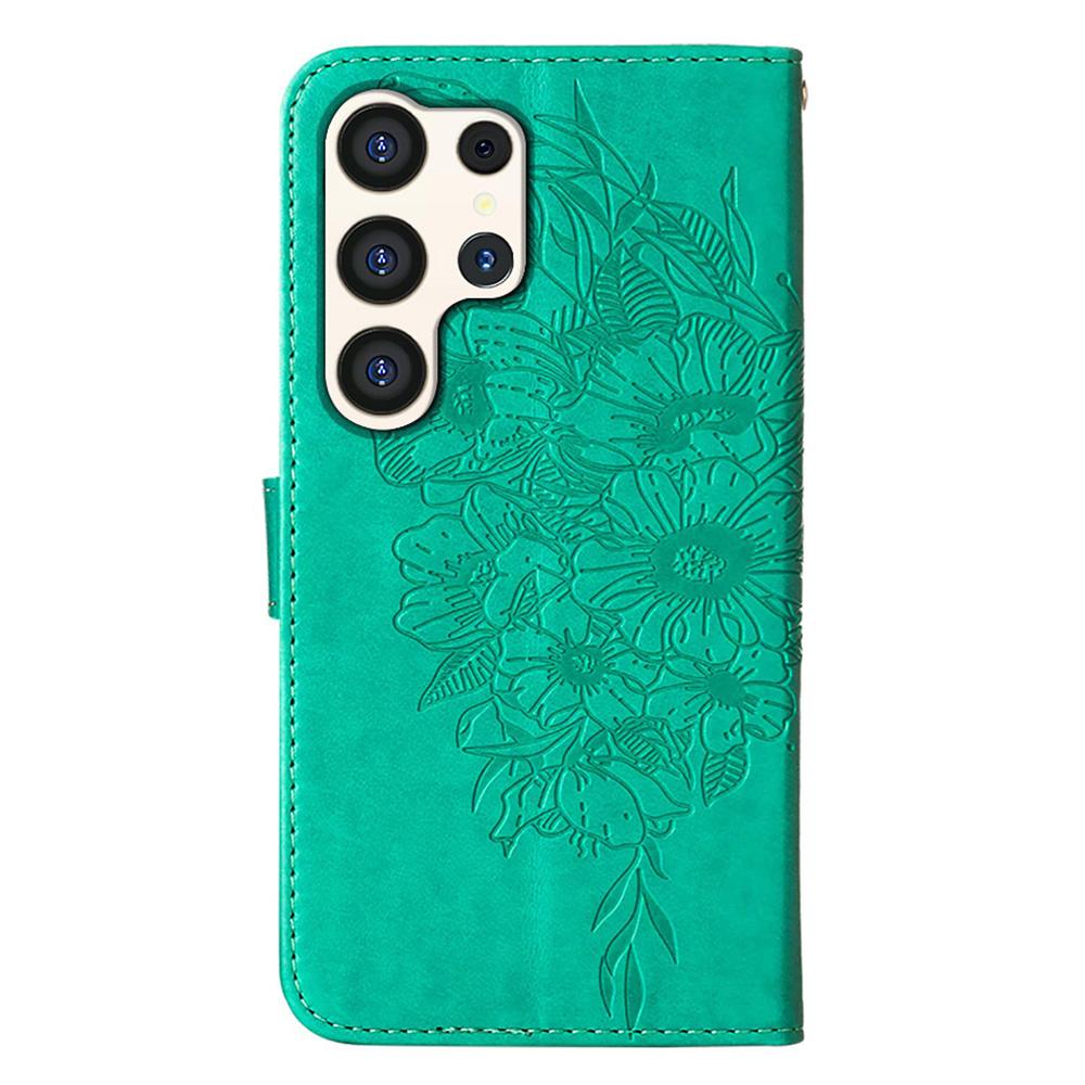 For Samsung Galaxy S24 Ultra Wallet Case with Wrist Strap Butterfly Imprint Leather Phone Cover