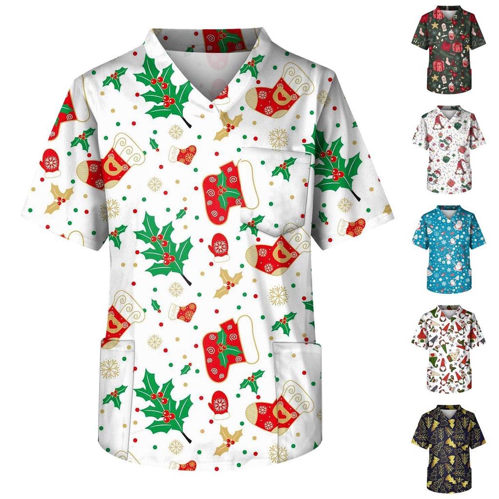 Мужской топ с короткими рукавами и V-образным вырезом с рождественским принтом и нагрудным карманом