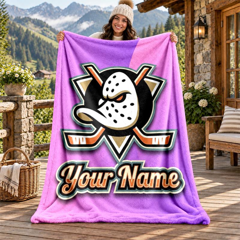 Anaheim Ducks Custom Name Flannel Blanket Personalized Soft Warm Plush Throw Blanket Customized Gift for Family Friends
