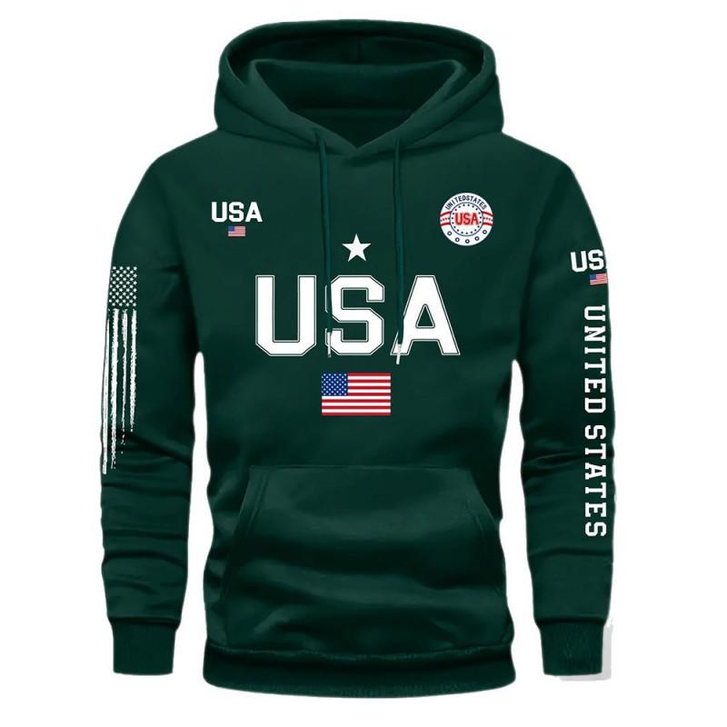 Mens Oversized Hoodie With USA Print Casual Long Sleeve Sweatshirt Fall