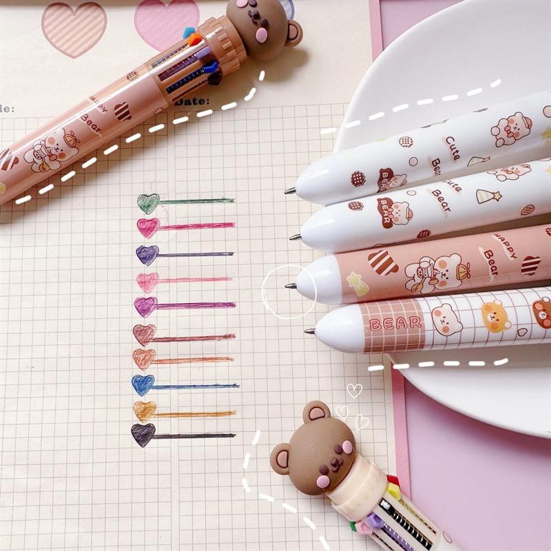 Cartoon Cute Bear Ten Color Ballpoint Pen Kids Favors Happy Birthday Party Gift Christmas Happy New Year Little Bear Pen Present