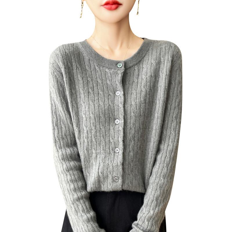 Осенний женский трикотаж с круглым вырезом, перекрученный кардиган, свитер, куртка