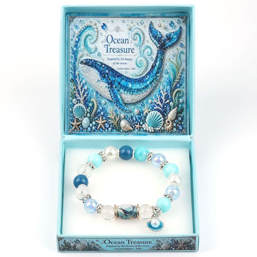 Metal Tube Ocean Themed Bracelet Elastic Floral Print Crystal Bracelet  Party Favors