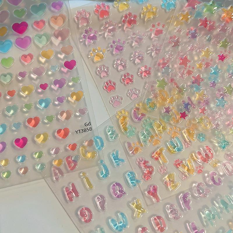 Наклейки для ногтей Jelly Style Love, прозрачные, красочные, очень милые, универсальные, с кошачьей лапкой, пятиконечной звездой, клейкая лента для ногтей