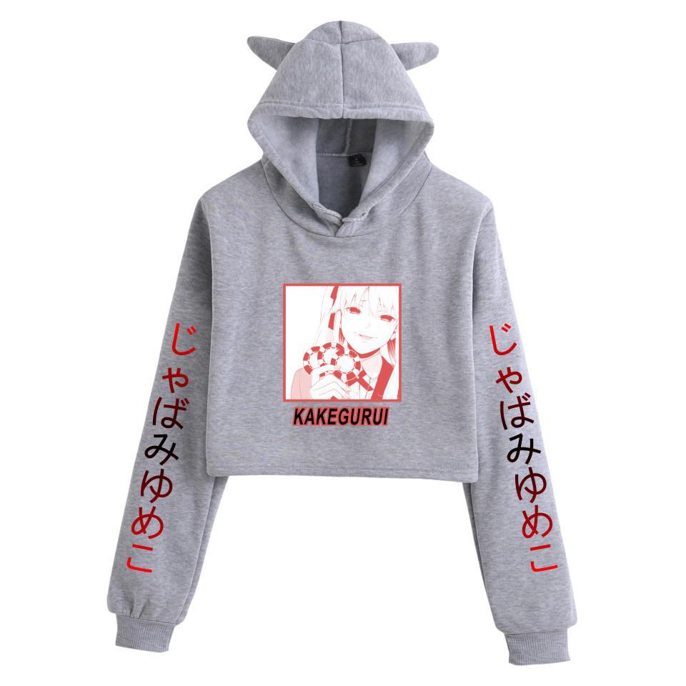 Кроп-топ худи с ушками кошки из аниме Kakegurui для женщин