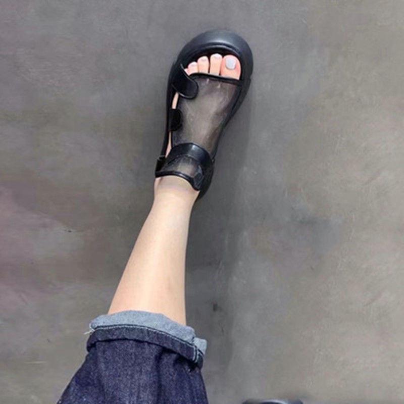 Сандалии женские летние модные дышащие толстые подошвы из сетчатой ​​ткани с волшебной пастой римские сандалии на липучке