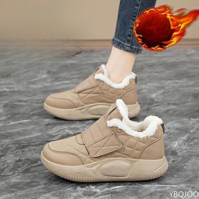 Женские теплые хлопковые туфли на мягкой подошве из флиса для зимы, новый повседневный дизайн на толстой подошве, универсальные повседневные женские зимние ботинки, кроссовки