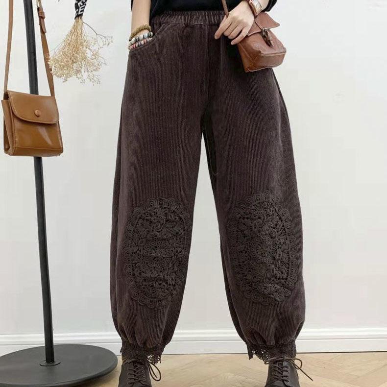 Women Corduroy Plus Plush Harem Pants Autumn Winter High Waist Baggy Trousers Warm Lined Vintage Trousers