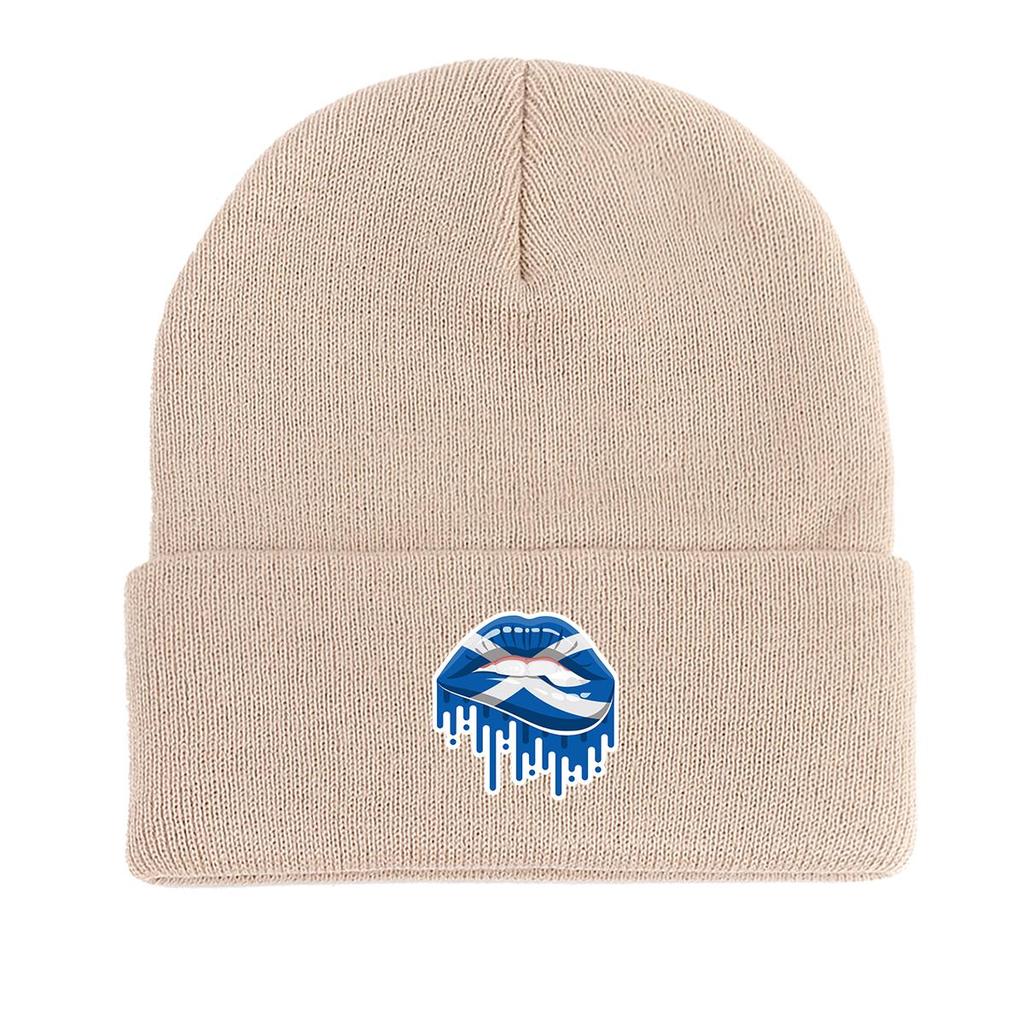 Scotland Flag Lip Print Knitted Hat Beanie, Patriotic Man Cap Slouchy Candy Color Solid Color Pompom Beanies Knit Cap Beanie