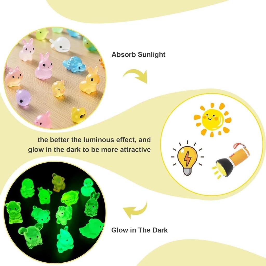 50PCS Mini Resin Animals Variety Pack, Random Assorted Tiny Resin Animal Figurines Glow in the Dark for Fairy Garden Accessories, Aquarium and Micro