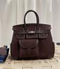 Italian Leather-Trimmed 25cm Cowhide Stitched Ladies' Handbag With Large Capacity Single Compartment And Detachable Shoulder Strap