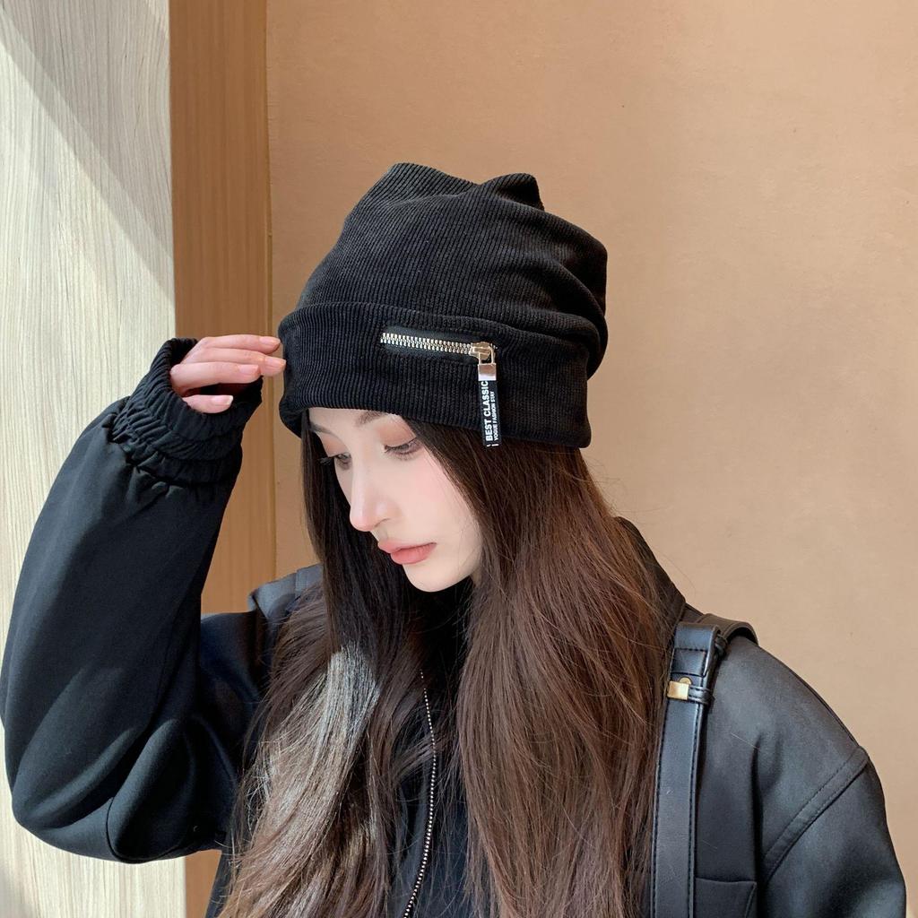 Персонализированная шапка-бини на молнии женская осенне-зимняя новая маленькая вязаная сумка-шапка вельветовая теплая шапка тренд