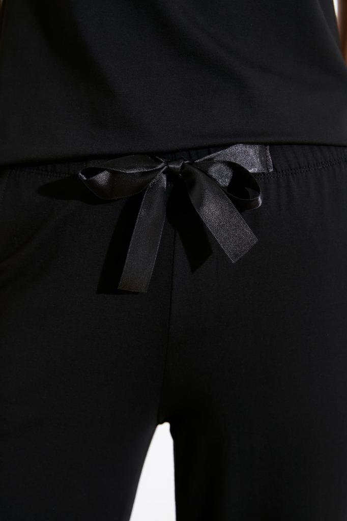 Women's Fashion New Pajama Set Black Lace Detailed Rope Strap Knitted Pajama Set