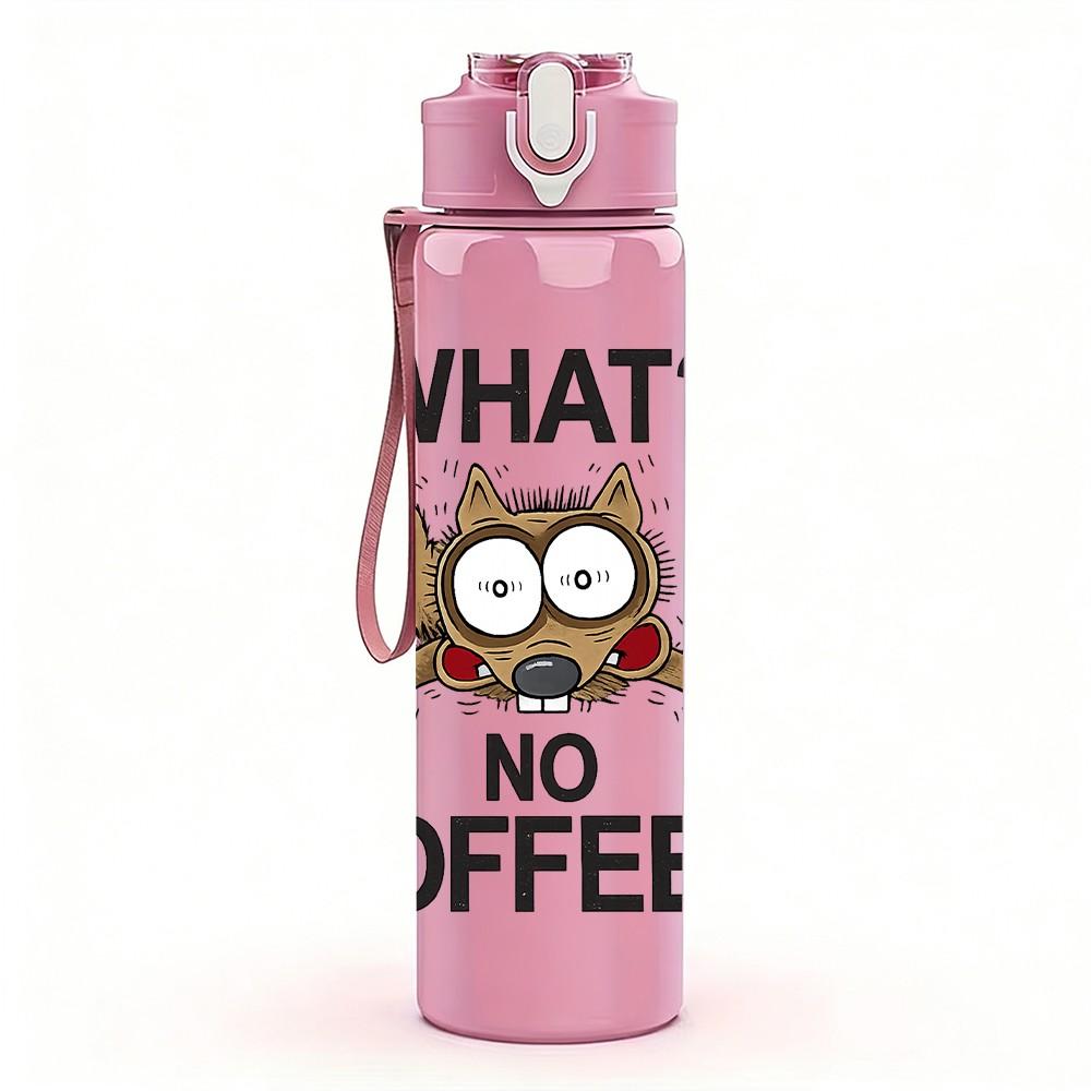 1PC What No Coffee Surprised Owl Print 750ml Color Plastic Sports Water Bottle Leakproof Flip Straw Lid Suitable for Sports Office Home Use