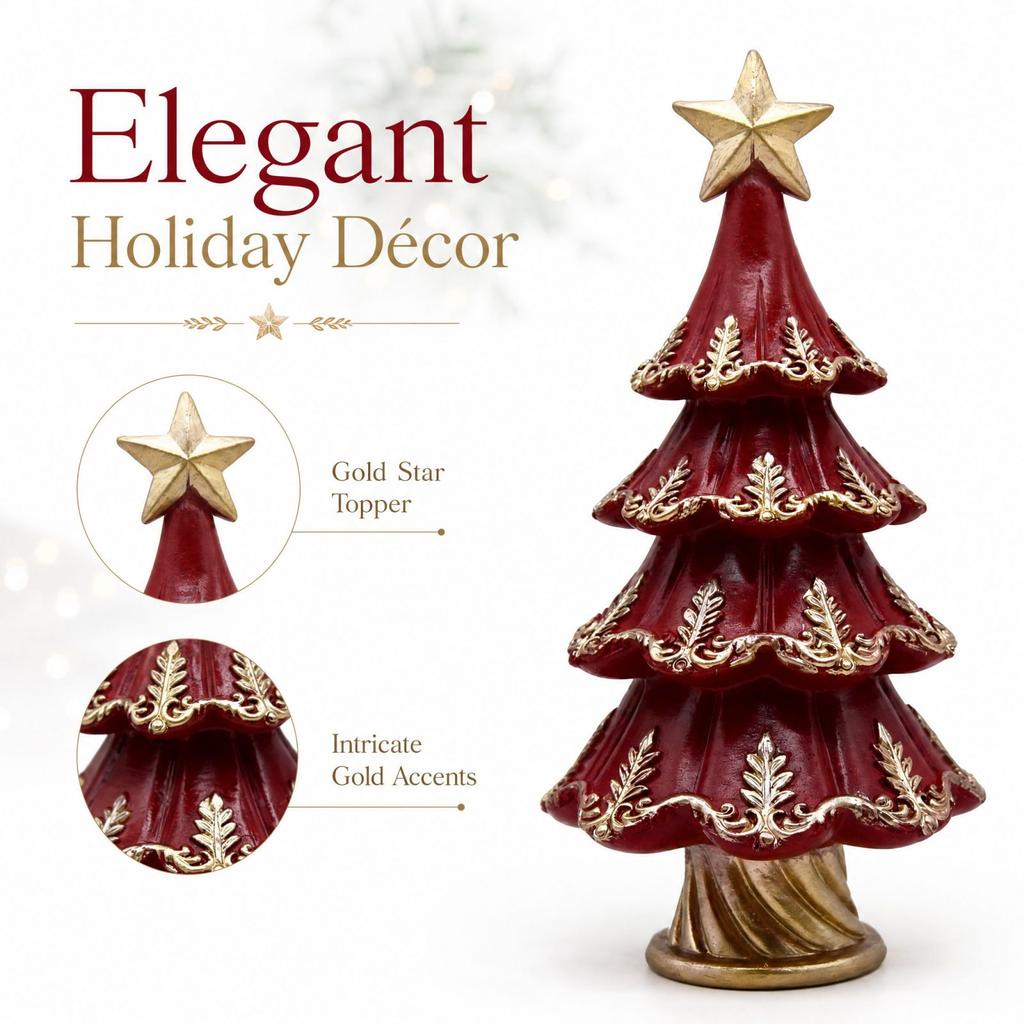 Christmas Tree Figurine Resin Holiday Tabletop Ornament for Home Entryway Bookshelf Decor