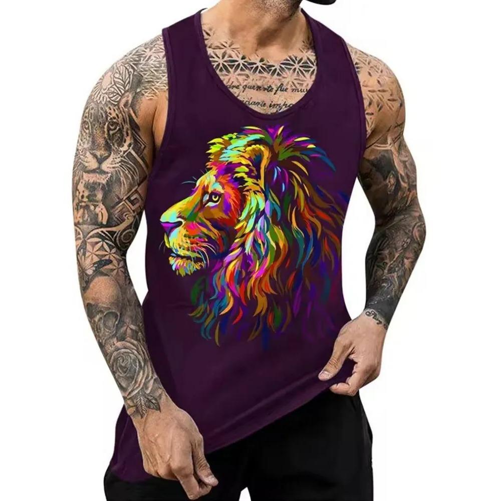 Летний топ с круглым вырезом и 3D-принтом с животным узором, модная повседневная мужская майка без рукавов