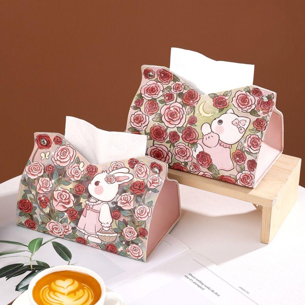 Rose Rabbit Tissue Case Smooth Paper Towel Box Cute Car Tissue Box Home