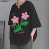 INCERUN Мужские футболки оверсайз с круглым вырезом, коротким рукавом, 3D цветочным принтом, со швами, повседневные, рубчик, топы
