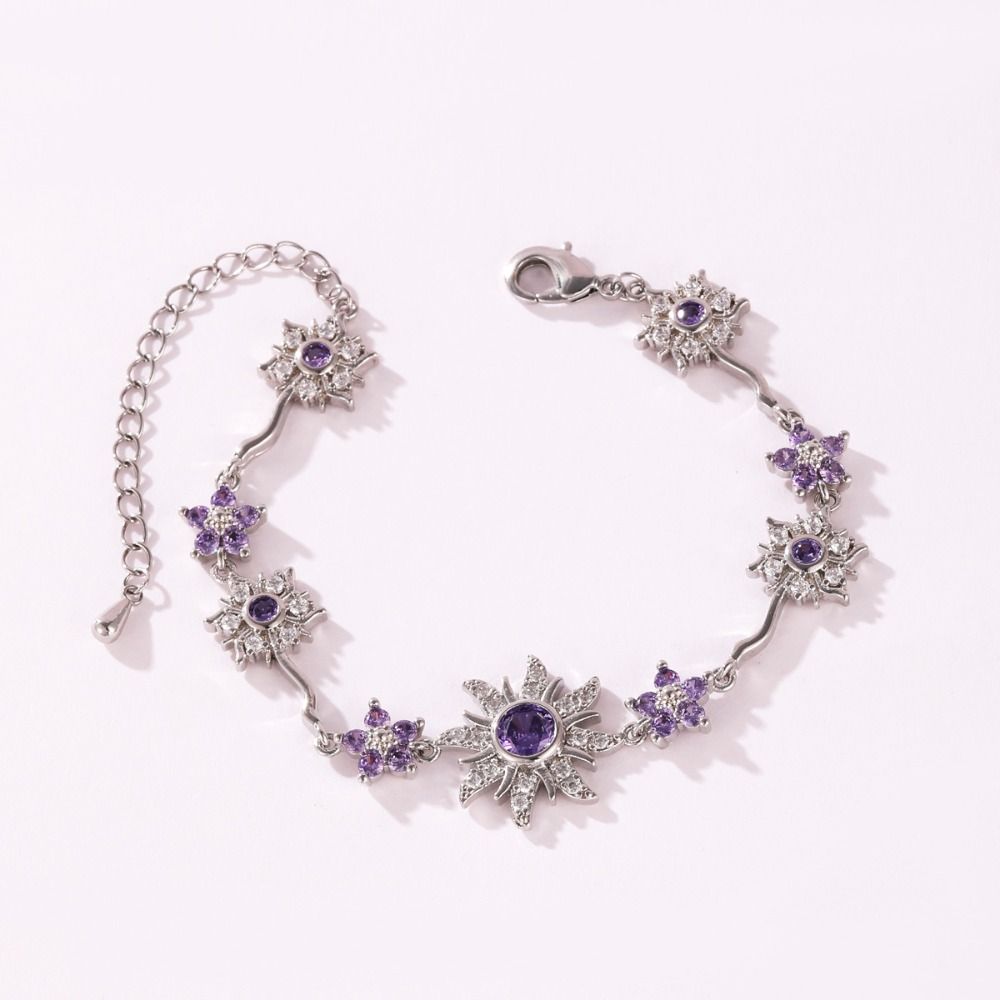 Luxury Sunflower Bracelet Fashion Shiny Rhinestone Bangle Pink Cubic Zirconia Chain Wedding