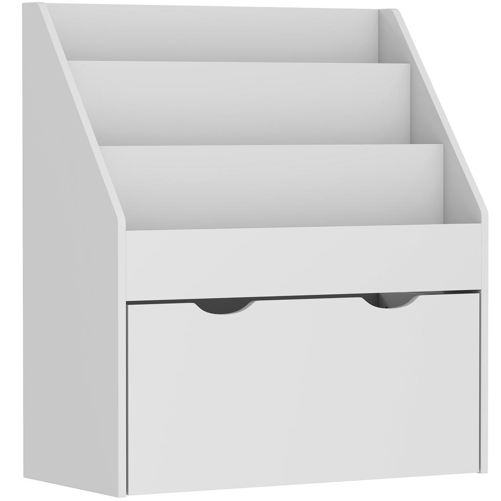 Children's Multi-Storage Bookcase with 3 Shelves and a Drawer, 62.5L x 30W x 70H cm, Grey