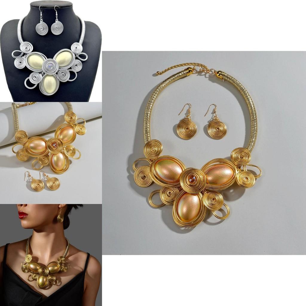 Handcrafted Gold And Silver Alloy Jewelry Set With Geometric Animal Patterns For Trendy Women