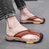 Flip-flops Top Layer Cowhide Cool Slippers 2025 Large Size Trendy Shoes Outdoor Beach Shoes Men's Padded Slippers