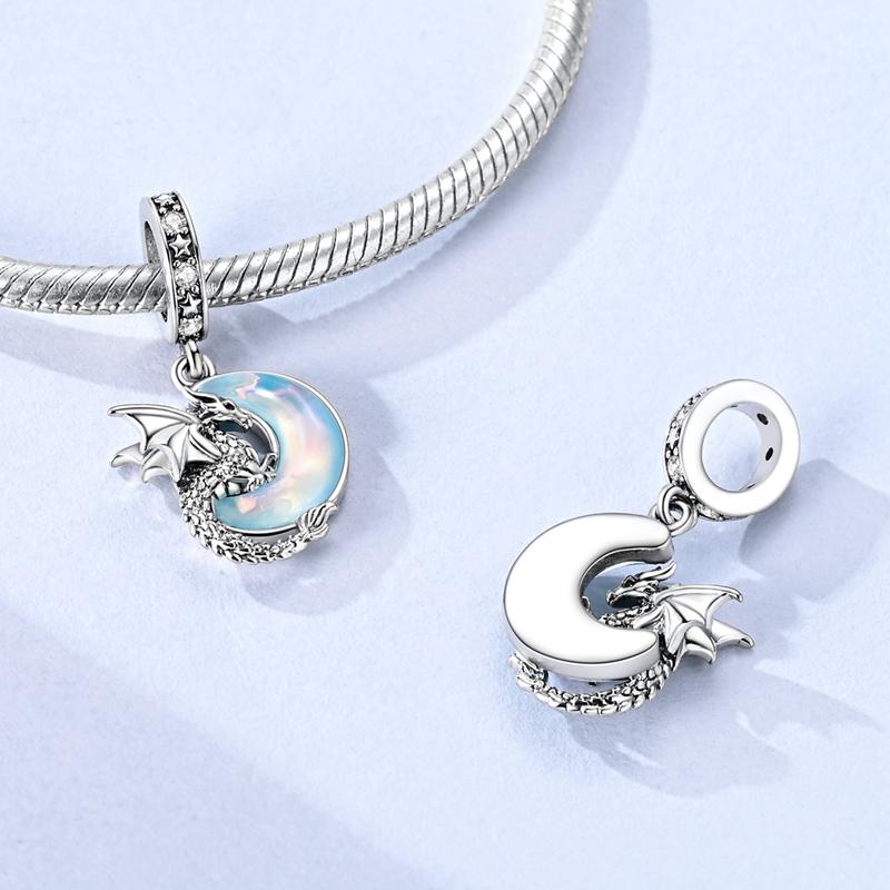 Original 925 Sterling Silver Charms Loong Around Ball Moon Dragon Pendant Fit Original Bracelet For Women DIY Jewelry Gift