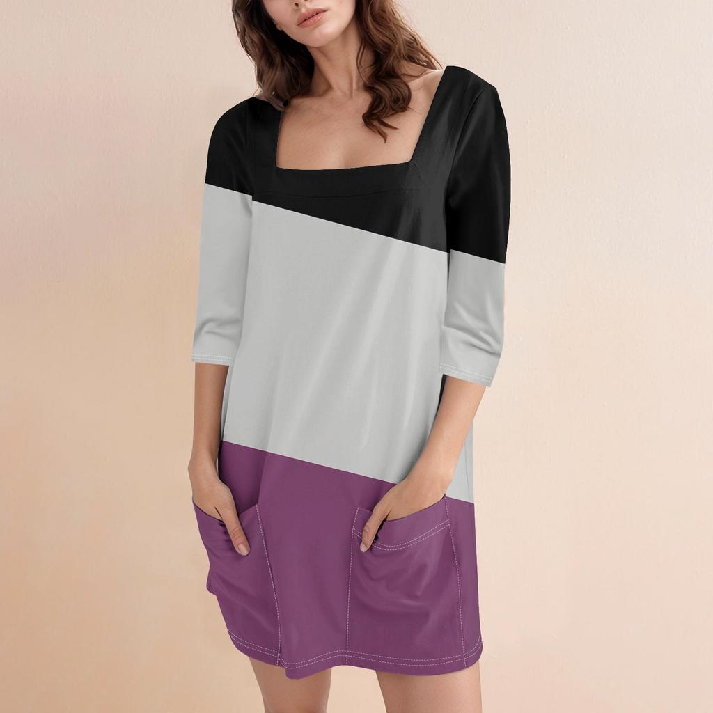 Женское модное повседневное короткое платье с квадратным вырезом и рукавом 3/4