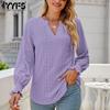 Women's Fashion Casual Spring Fall Solid Color Print Long Sleeve V-Neck Blouses & Shirts