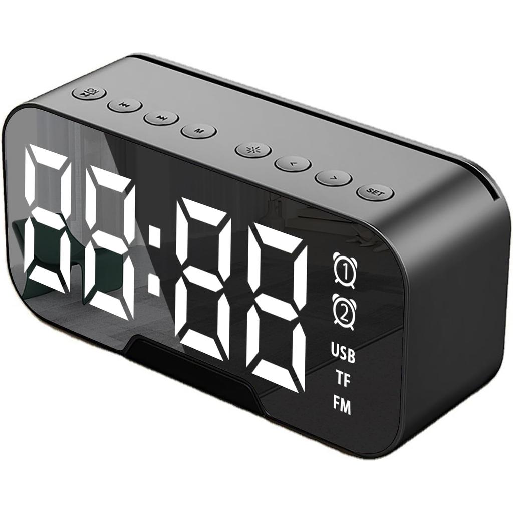 Digital Alarm Clock, Bluetooth, Multi-Function, Music Streaming, Three-Level Brightness Adjustment, Mirror Display, Black